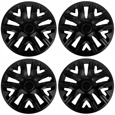 Four black wheel covers arranged in a grid on a white background.