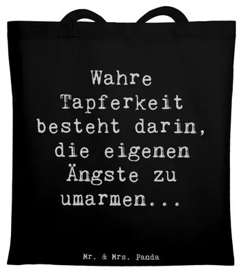 Produktbild von Mr. & Mrs. Panda Shopping Tasche Spruch Tapferkeit Umarmung - Schwarz - Geschenk, Herausforderungen, Selbstvertrauen, totebag, Gefühl, Motivation, Inspiration, Tote Bag