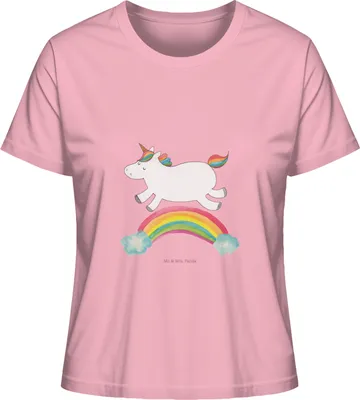 Produktbild von Mr. & Mrs. Panda Basic Shirt Damen Einhorn Regenbogen Größe L - Baumwolle Pink - Geschenk, Erwachsenwerden, Einhornautobahn, Unicorn, Baumwollshirt, Baumwoll T-Shirt