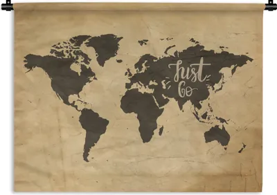 Produktbild von MuchoWow® Wandteppich Wandbehang Weltkarte - Motivation - Jahrgang 90x67.5 cm Tapisserie Dekoration Wandtuch - Fototeppich - Wand-Skulpturen