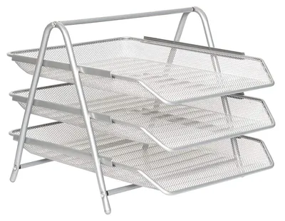 Produktbild von Mesh-Organizer für das Büro, 3-fach Briefkasten, Dokumenten-Abstellfläche, Mesh-Füllung für den Heim- und Bürogebrauch, Silber