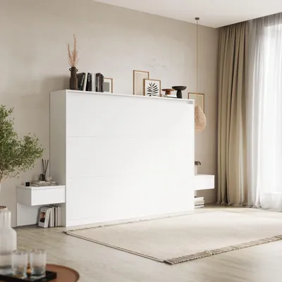 Produktbild von SMARTBett Set 140-Schrankbett Horizontal CLASSIC mit 2 Nachtkonsolen Weiss