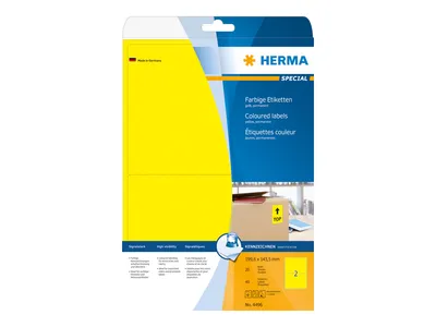 Zdjęcie produktu dla HERMA 4496, Żółty, Zaokrąglony prostokąt, Wyjmowana, A4, Papier, Matowy
