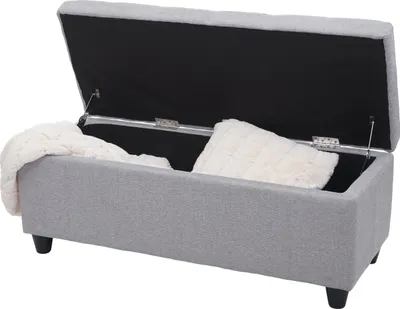 Produktbild von Aufbewahrungs-Truhe Kriens, Sitzbank Bank, Stoff/Textil, 45x114x45cm -  hellgrau