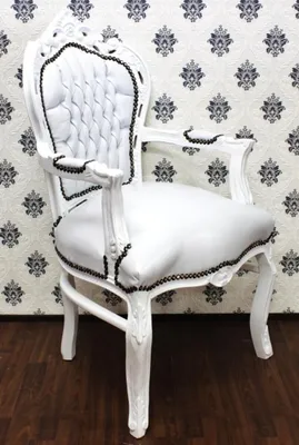 Produktbild von Barock Esszimmer Stuhl mit Armlehnen Weiß / Weiß
