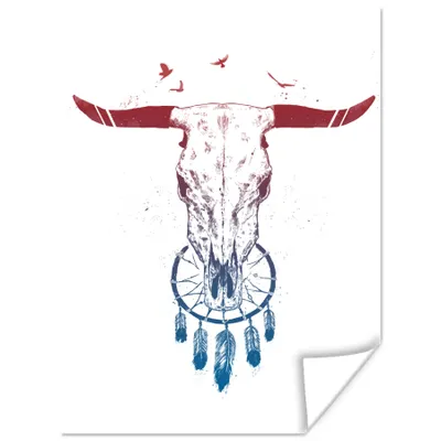 Produktbild von MuchoWow® Poster Schädel - Hörner - Federn - Vögel - Traumfänger 120x160 cm - Wandbilder