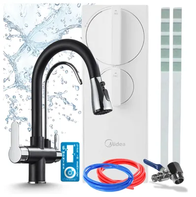 Produktbild von Umkehrosmose Wasserfiltersystem Ari Ro5 400 Gpd, Tanklos, Mit 3-Wege-Küchenarmatur, Keramikkartusche, Perlator, Schwenkbar, Schwarz Chrom, Messing