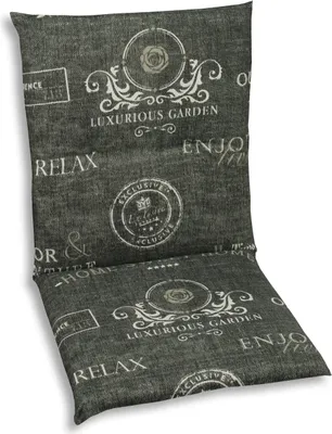 A chair cushion with a patterned fabric.