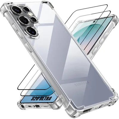 Image de Coque + 2 Verres Trempés pour Samsung Galaxy S26 Ultra, Silicone Antichoc Coins Renforcés Transparent