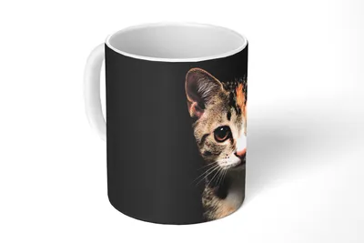 Produktbild von KitchenYeah® Tasse Kaffeetasse Kaffeebecher 350 ml Katze - Schwarz - Porträt Teetasse - Fototasse - Becher - Keramikbecher - Teebecher - Kaffeetasse - Bürotasse