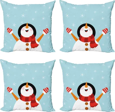 Produktbild von ABAKUHAUS Weihnachten Kissenbezug Set (4 Stück), Santa Schneeflocken Joy, Moderner Doppelseitiger Digitaldruck, 50 cm x 50 cm, Mehrfarbig