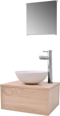 Immagine prodotto di set di 4 mobili da bagno con lavabo e rubinetto Beige