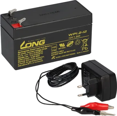 Produktbild von Agm Blei Akku Batterie 12V 1,2Ah + Ladegerät
