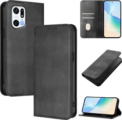 Image de Etui pour Oppo Find X5 Pro, étui en cuir vintage avec protection RFID, fentes pour cartes, support Noir