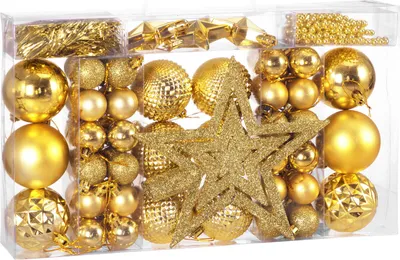 Produktbild von DEUBA® Weihnachstkugeln 66tlg Ø 3-6cm Kunststoff matt glänzend Christbaumkugeln Christbaumschmuck Anhänger Weihnachtsbaumkugeln Weihnachtsdeko Gold