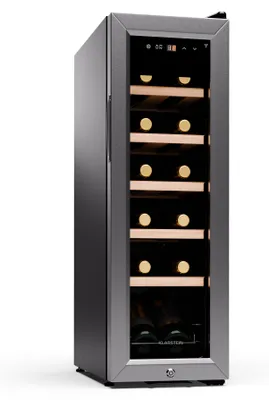 Produktbild von Klarstein Weinkühlschrank, 1 Zone Getränkekühlschrank, Indoor/Outdoor Kühlschrank, Freistehender Flaschenkühlschrank Klein, Weinschrank für Getränke, Weinkühler für 12 Flaschen, 5-18°C