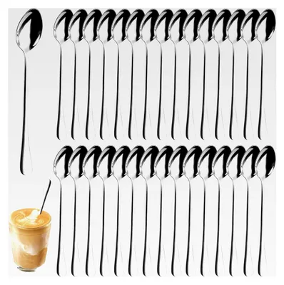 Produktbild von 30 Stück Langes Latte Macchiato Löffel Set, 19 cm Edelstahl Eislöffel Rührlöffel, Kaffeelöffel Lang, Dessertlöffel Lang, für Eiskaffee, Eistee, Eisbecher, Milchshake, Spülmaschinengeeignet