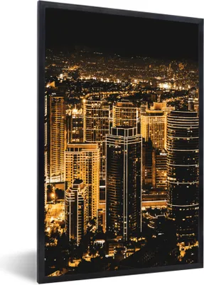 Produktbild von MuchoWow® MuchoWow® Gerahmtes Poster Gold - Straßen - Skyline 40x60 cm - Poster mit zchwarzem Bilderrahmen - Papierdruck - Wandbilder