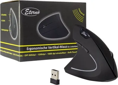 Obrázok produktu pre Inter-Tech KM-206L, L'avoruké, Vertikálny dizajn, Optický, RF Wireless, 1600 DPI, Čierna, Biela