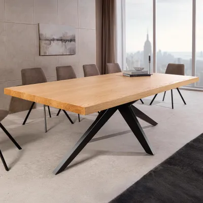 Produktbild von riess-ambiente Esstisch ZEUS 200cm natur schwarz Metall Eiche mit Sterngestell 10 Personen