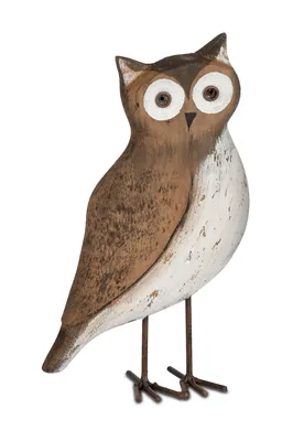 Produktbild von Deko Eule Holz Metall Füße Vogel Figur Skulptur Eulenfigur Tier Objekt