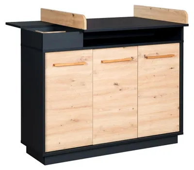Produktbild von Wickelkommode 'Lenn' - mit abnehmbarem Wickelansatz - Inkl. offenen Fächern & Drehtüren - Anthrazit/Holzdekor 'Artisan Eiche'