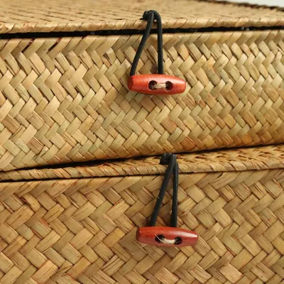 Produktbild von Paar Rattan Opbergkästchen - Set aus 2 Rattan Aufbewahrungskästchen für Böden - Natürlich Seegras und Rattan gewebt - Boho Home Nachbildung Organizerkästchen