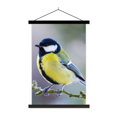 Produktbild von MuchoWow® Textilposter Kohlmeise - Vogel - Zweig 40x60 cm mit schwarzem Rahmen - Wanddekorationen