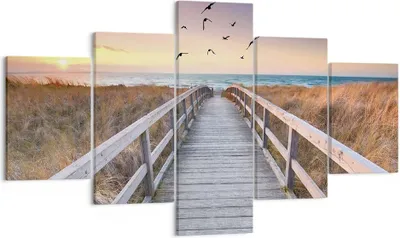 Produktbild von Bild auf Leinwand - Leinwandbild - 5 Teile - Eintrag auf der Strand - 125x70cm - Wand Bild - Wanddeko - Wandbilder - Leinwanddruck - Bilder - Wanddekoration - Leinwand bilder - EA125x70-4647