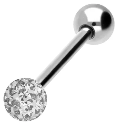 Produktbild von Zungenpiercing, Intim-Piercing Titan Barbell EPOXY- + TITAN-KUGEL Farbe: Silber + Kristall: Kristallklar Stablänge: 16mm