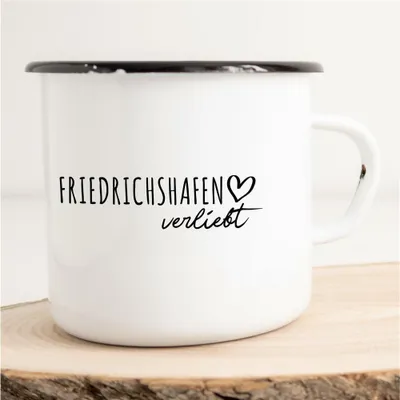 Produktbild von Huuraa Emaille Tasse Friedrichshafen  Geschenk Kaffeebecher Vintage 300ml Friedrichshafen  Präsent