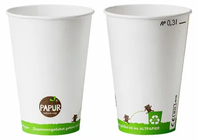 Produktbild von 75x Heissgetränkebecher Pappbecher PAPUR 80mm Ø mit Eichstrich 300 ml