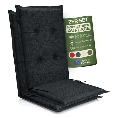 Produktbild von Hochlehner Auflage Florence– Gartenstuhlauflage Hochlehner, Sitzkissen Stuhl, Stuhlkissen & Outdoor Kissen für Gartenmöbel, Farbe:schwarz, Anzahl:2