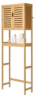 Productafbeelding van Badkamerkast Toiletkast - 65x27x175 cm Bamboe - 3 Niveaus Opbergruimte