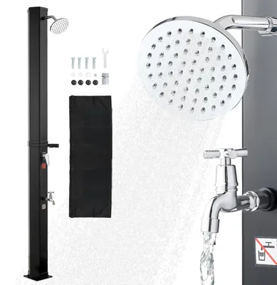 Produktbild von Solardusche - Garten-/Pooldusche - Wassertank 35 L - Höhe 216 cm - Warm- und Kaltwasser - Mit Seifenablage - Freistehend - Schwarz
