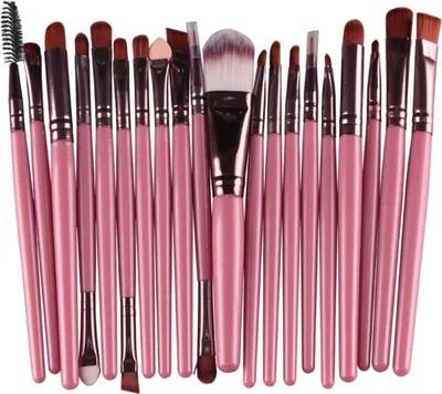 Produktbild von 20 Stück Professionelle Make-up Pinsel Foundation Lidschatten Set Holz Griff + Nylon Haar Braun / Rosa