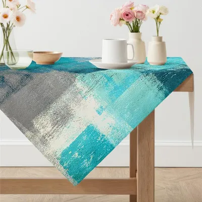 Productafbeelding van Tafelkleed, afwasbaar, turquoise, 100 x 100 cm, vierkant, linnenlook, modern