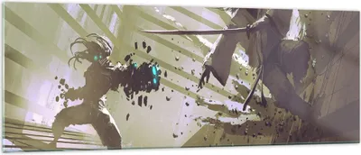 Produktbild von Bilder auf glas - Roboter Samurai Schwert Kämpfen - 140x50cm - Glasbilder - Wandbilder - Kunstdruck - zum Aufhängen bereit - Wanddekoration aus Glas - Glas Bilder - Wandbild auf Glas - GAB140x50-2912