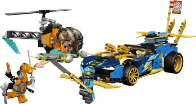 Produktbild von LEGO 71776 NINJAGO Jays und Nyas Rennwagen EVO, Set mit Auto, Hubschrauber und Boa-Schlangen-Figur, Spielzeug für Kinder ab 7 Jahren