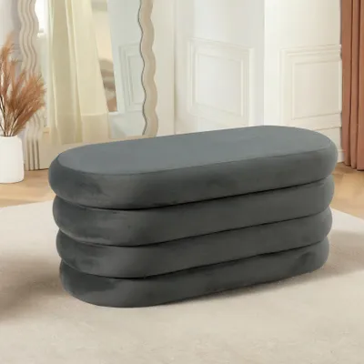 Produktbild von riess-ambiente Polsterbank VOGUE 85cm grau Samt ovale Sitzbank mit Stauraum Schlafzimmer