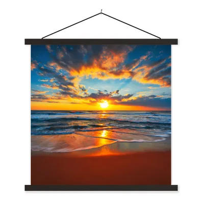 Produktbild von MuchoWow® Textilposter Meer - Sonnenuntergang - Strand - Wolken - Orange 40x40 cm mit schwarzem Rahmen - Fotos