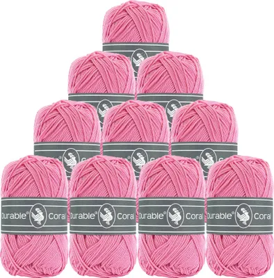 10 x 50g Strick- u. Häkelgarn Durable Coral Uni Baumwollgarn Sommergarn 239 pink