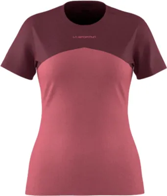 Damen T-Shirt "Roof T-Shirt W" von La Sportiva in Rosa und Lila; geeignet für Outdoor-Aktivitäten.