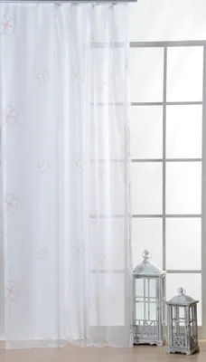 Produktbild von Vorhang Gardine Voile Kräuselband Braun Blumenmuster 140x245 Dekoschal weiß transparent