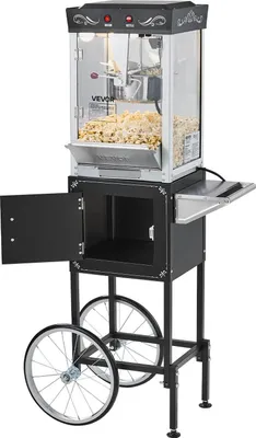Zdjęcie produktu dla Maszyna do popcornu 800W 0,2kg ze stali wózek kinowy czarny
