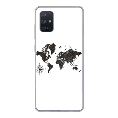 Produktbild von MuchoWow® Handyhülle Schutzhülle Hülle für Samsung Galaxy A71 Weltkarte - Gold - Schwarz - Windrose Silikon Softcase Handy Hülle - Kartenbesitzer