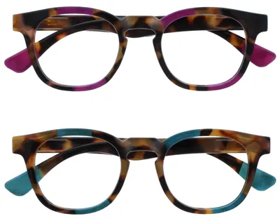 Produktbild von OPULIZE Ava Lesebrille 2er Pack Schmeichelhaft Abgerundet Rahmen Federscharniere Kratzfest Lila Türkis Herren Damen RR62-5Q +1.50