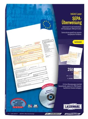 Produktbild von Laserware SEPA Überweisungsformular Überweisungsträger Bankformular  250 Blatt