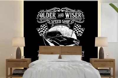 Produktbild von MuchoWow® Fototapete für Wohnzimmer oder Schlafzimmer Wandtapete Vinyl Motivtapete Mancave - Auto - Flagge - Retro - 240x240 cm - Schlafzimmer-Tapete