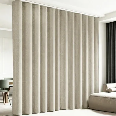 Produktbild von Extra Breite Vorhang Leinenoptik Verdunkelung Raumteiler mit Schiene Gardinen Vorhänge Türvorhang für Wohnzimmer Schlafzimmer, B254xH274cm, Khaki